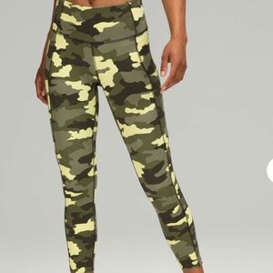 Lululemon Fast and Free High Rise Crop 23" Size 10 Green Camo With Drop Pockets